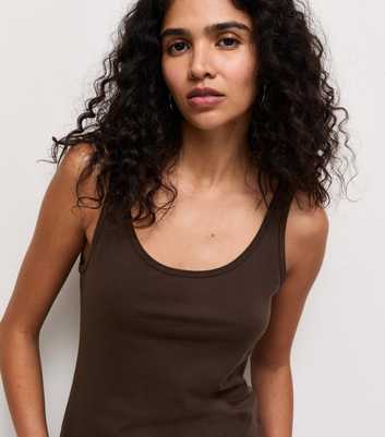 Dark Brown Cotton Scoop Neck Vest