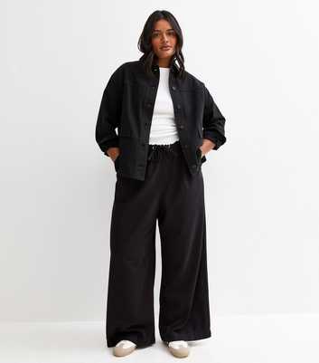 Curves Black Cotton Twill Wide Leg Trousers