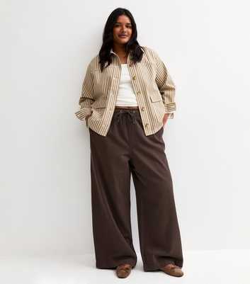 Curves Dark Brown Cotton Twill Wide Leg Trousers
