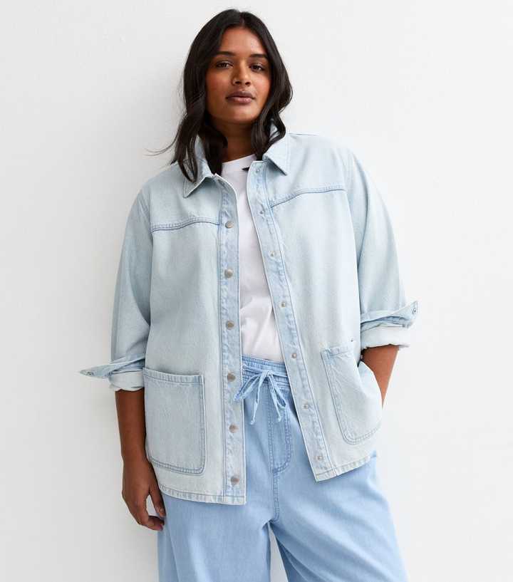 Curves Light Blue Denim Shacket