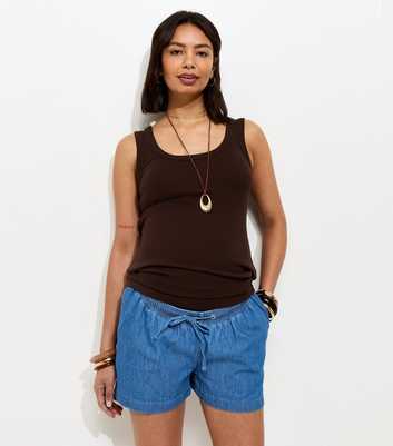 Maternity Blue Drawstring Waist Pull On Shorts