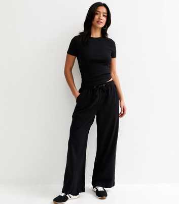 Petite Black Twill Cotton Wide Leg Trousers
