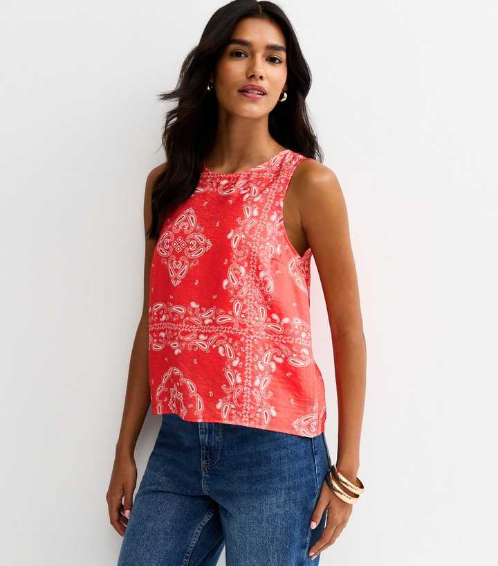 Red Paisley Bandana Sleeveless Top