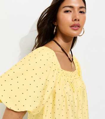 Light Yellow Square Neck Polka Dot Blouse