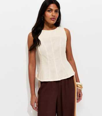 Off White Linen Blend Peplum Top