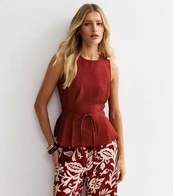 Dark Red Flared Hem Sleeveless Top