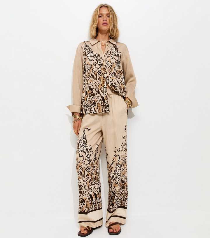 Light Brown Tiger Print Oversized Shirt