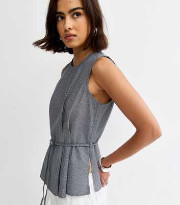 Blue Pinstripe Longline Belt Tunic Top