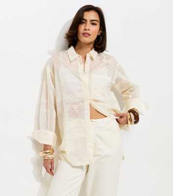 Cream Embroidered Patchwork Shirt