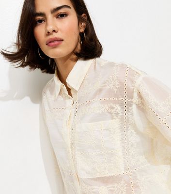 Cream Embroidered Patchwork Shirt | New Look