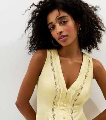 Yellow Satin Lace Trim Top