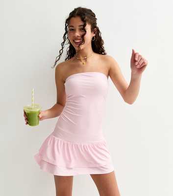 Girls Pink Striped Strapless Rara Mini Dress