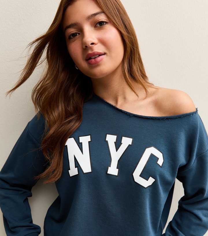 Girls Navy Navy NYC Off the Shoulder Sweatshirt