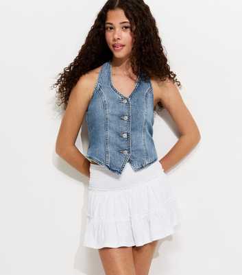 Girls Light Blue Denim Halterneck Waistcoat