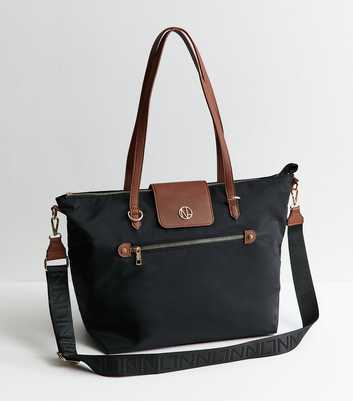 Black Fabric Zip Top Tote Bag