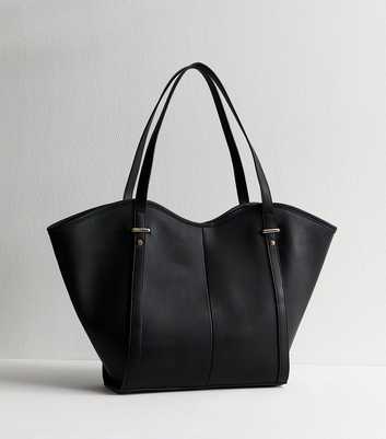 Black Faux Leather Winged Tote Bag