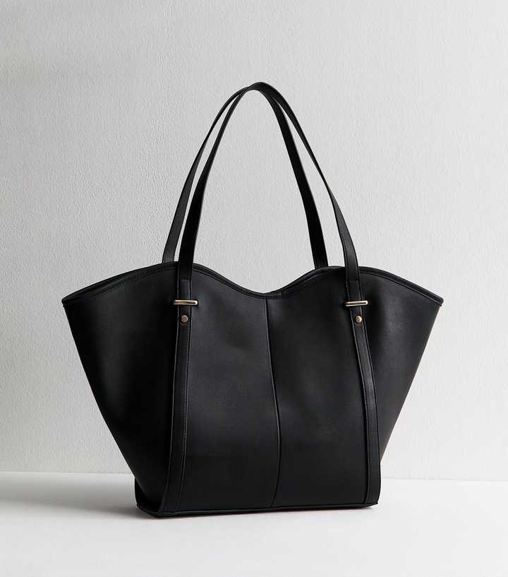 Black Faux Leather Winged Tote Bag