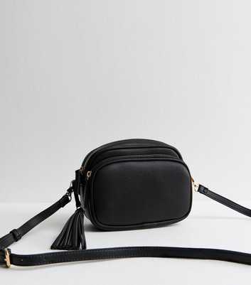 Black Faux Leather Tassel Crossbody Camera Bag