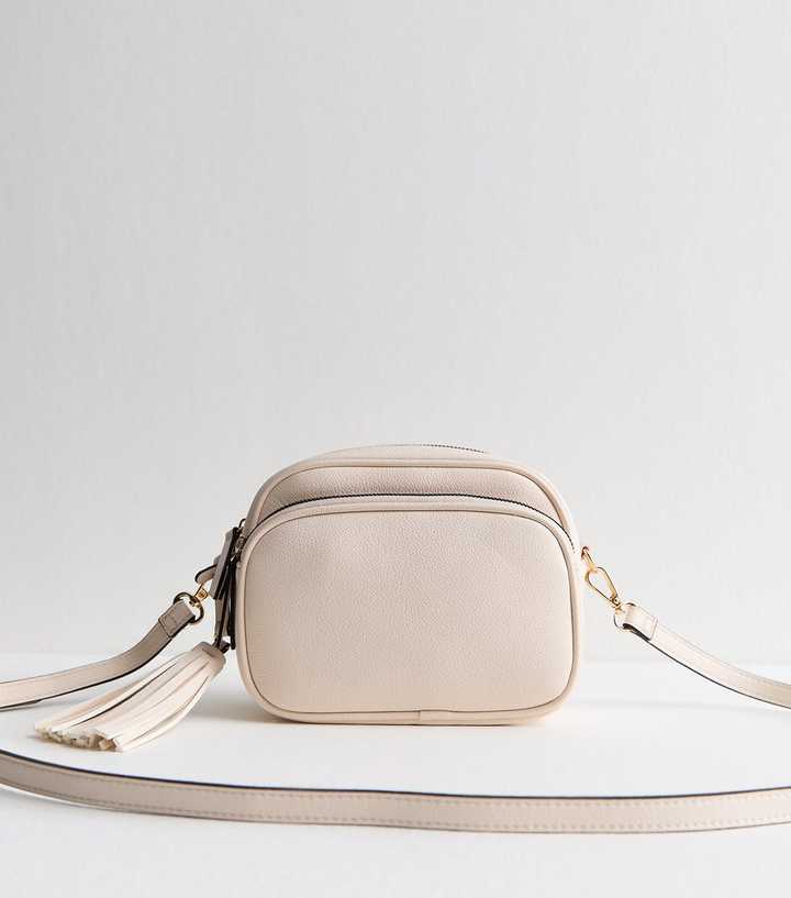 White Faux Leather Tassel Crossbody Camera Bag