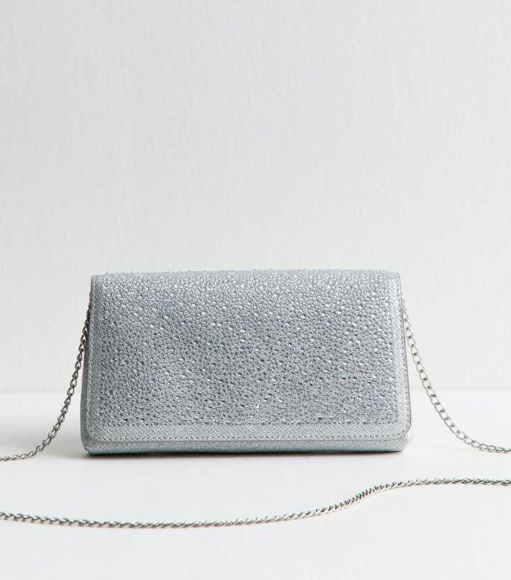 Silver Diamanté Embellished Chain Shoulder Bag