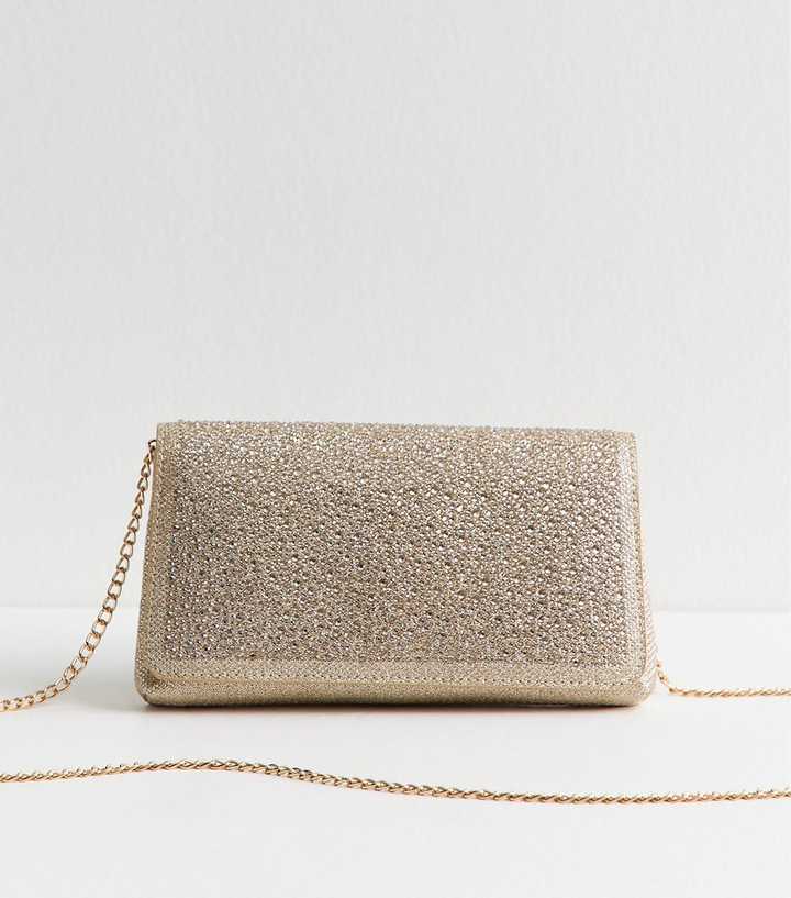 Gold Diamante Embellished Chain Shoulder Bag