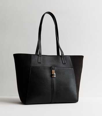 Black Faux Leather Padlock Tote Bag