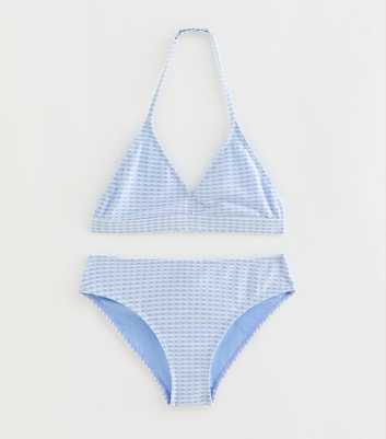 Girls Blue Textured Stripe Bikini Set