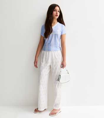 Girls White Broderie Anglaise Wide Leg Trousers