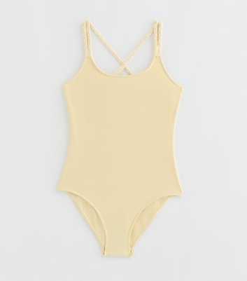 Girls Light Yellow Braided Strap Swimsuit