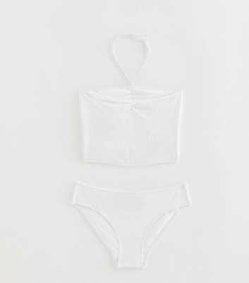 Girls White Ruched Front Tankini Swim Set