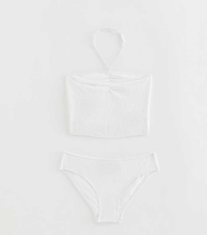 Girls White Ruched Front Tankini Swim Set