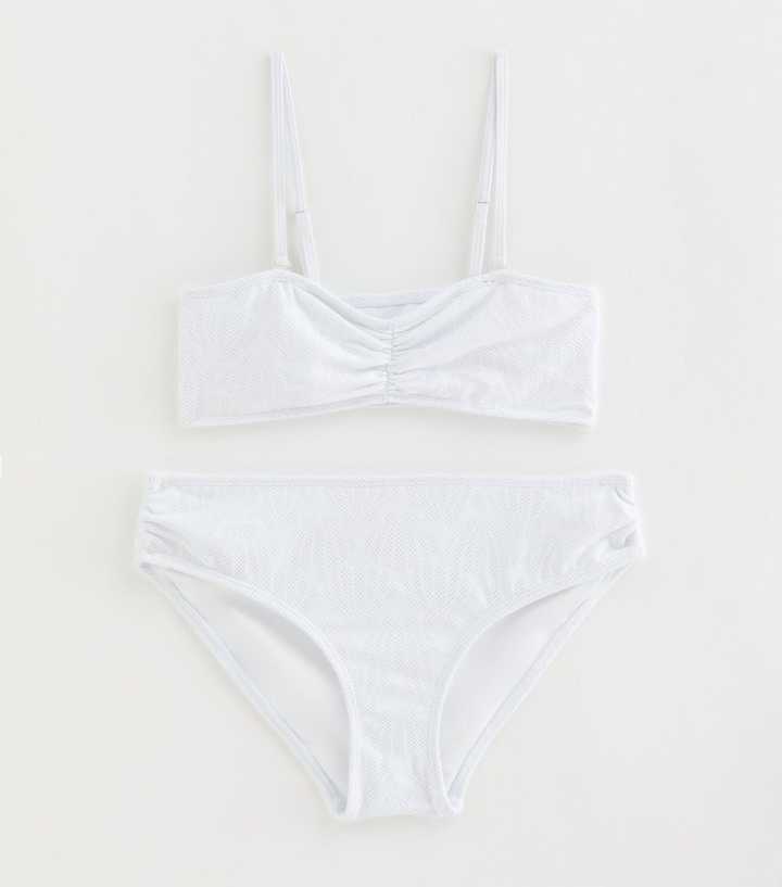 Girls White Shell Crochet Bandeau Bikini Set