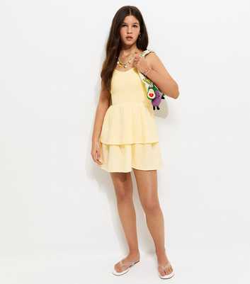 Girls Light Yellow Shirred Tiered Dress