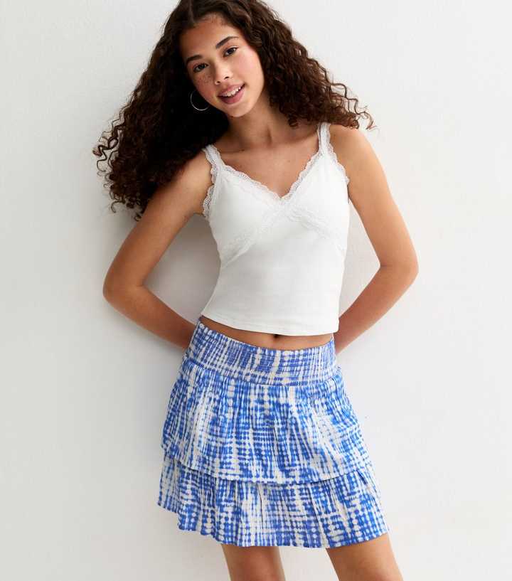 Girls Blue Shibori Print Ruched Mini Skirt