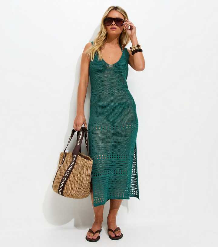 Petite Teal Crochet Beach Maxi Dress