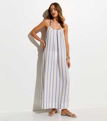 Blue Striped Tie Back Beach Maxi Dress