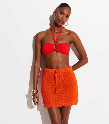 Bright Orange Crochet Beach Mini Skirt
