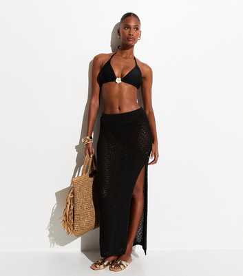 Black Crochet Column Beach Maxi Skirt