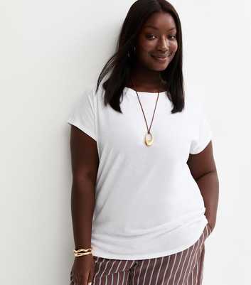 Curves White Curved Hem T-Shirt