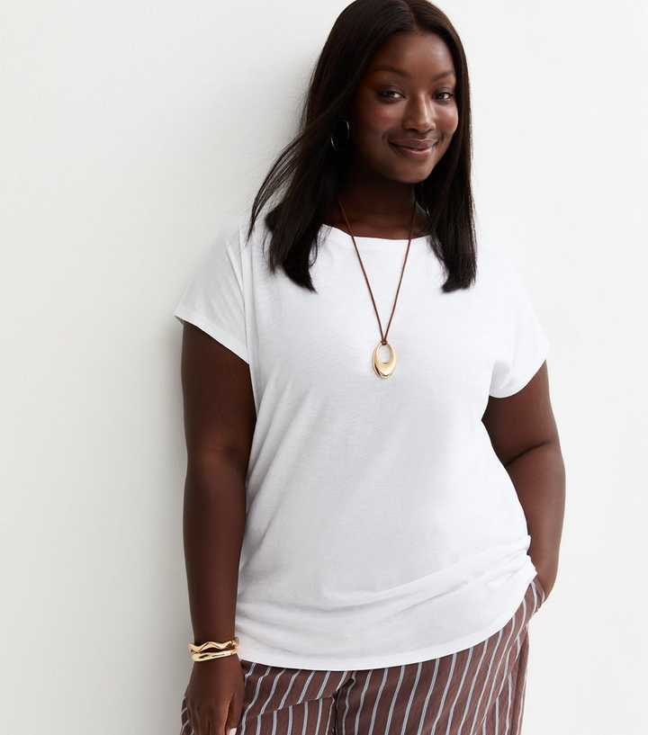Curves White Curved Hem T-Shirt