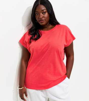 Curves Bright Red Curved Hem T-Shirt