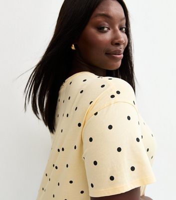 Curves Yellow Spot Print Tie Front T-Shirt | New Look