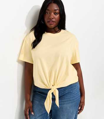 Curves Light Yellow Tie Front T-Shirt