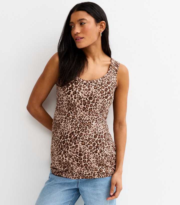 Maternity Brown Leopard Print Scoop Neck Tank Top