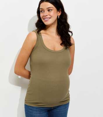 Maternity Light Khaki Cotton Rich Wide Trim Scoop Vest Top