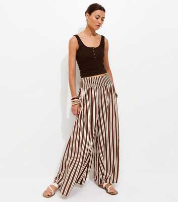 Cream Crepe Striped Palazzo Trousers