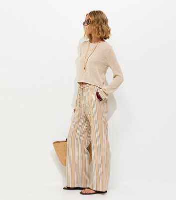 Mink Cotton Rich Striped Wide Leg Trousers