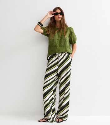 Green Diagonal Stripe Wide Leg Trousers