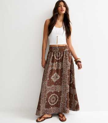 Brown Bandana Print Maxi Circle Skirt