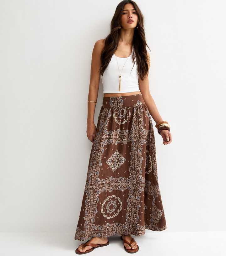Brown Bandana Print Maxi Circle Skirt | New Look